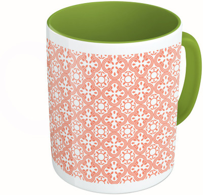 

MiiCreations Printed Two Tone Green And White Red Pattern Ceramic Mug(325 ml)
