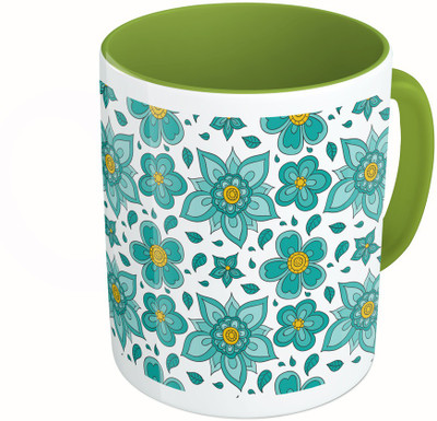 

MiiCreations Printed Two Tone Green And White Flower Pattern Ceramic Mug(325 ml)