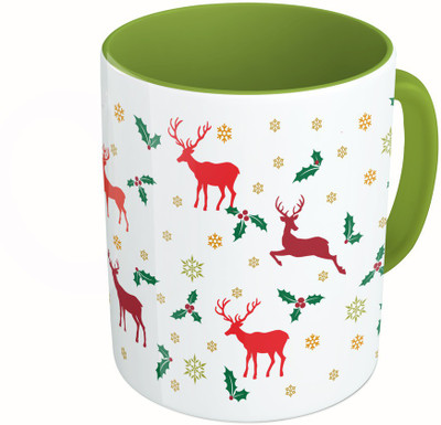 

MiiCreations Printed Two Tone Green And White Christmas Pattern Ceramic Mug(325 ml)