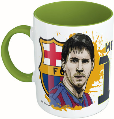 

MiiCreations Printed Two Tone Green And White Messi Ceramic Mug(325 ml)