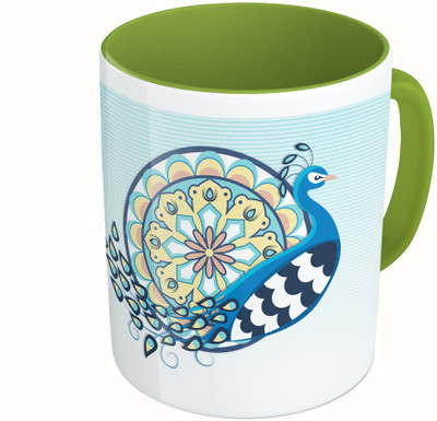 

MiiCreations Printed Two Tone Green And White Peacock Ceramic Mug(325 ml)