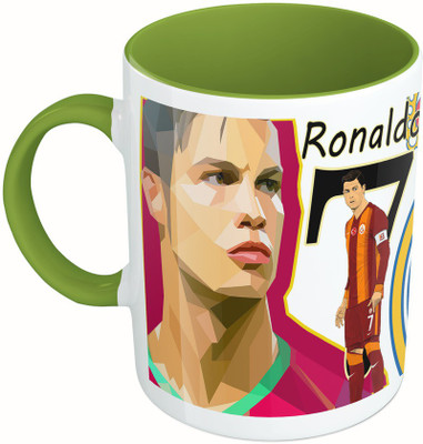 MiiCreations Printed Two Tone Green And White Ronaldo Football Team Ceramic Mug(325 ml)