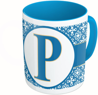 

MiiCreations Printed Two Tone Blue And White Alphabet Letter "P" Ceramic Mug(325 ml)