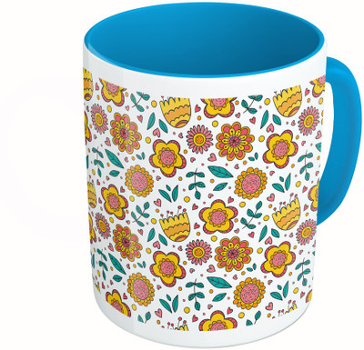 

MiiCreations Printed Two Tone Blue And White Flower and Leaves Pattern Ceramic Mug(325 ml)