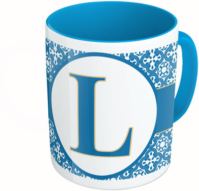 

MiiCreations Printed Two Tone Blue And White Alphabet Letter "L" Ceramic Mug(325 ml)