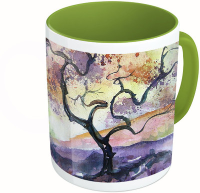 

MiiCreations Printed Two Tone Green And White Water Colour Secenery Ceramic Mug(325 ml)