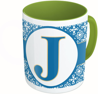 

MiiCreations Printed Two Tone Green And White Alphabet Letter "J" Ceramic Mug(325 ml)