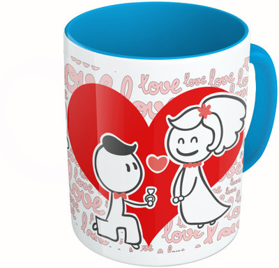 

MiiCreations Printed Two Tone Blue And White Valentine Day Ceramic Mug(325 ml)