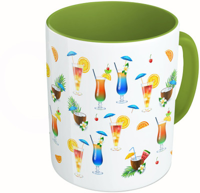 

MiiCreations Printed Two Tone Green And White Coctails Pattern Ceramic Mug(325 ml)