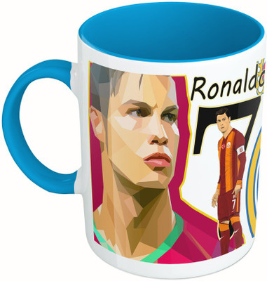 MiiCreations Printed Two Tone Blue And White Ronaldo Football Team Ceramic Mug(325 ml)