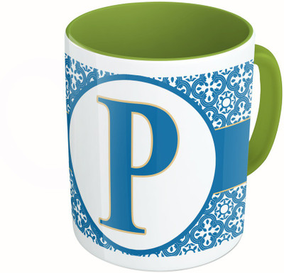 

MiiCreations Printed Two Tone Green And White Alphabet Letter "P" Ceramic Mug(325 ml)