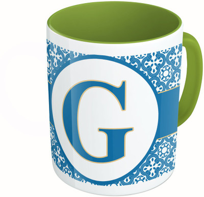 

MiiCreations Printed Two Tone Green And White Alphabet Letter "G" Ceramic Mug(325 ml)