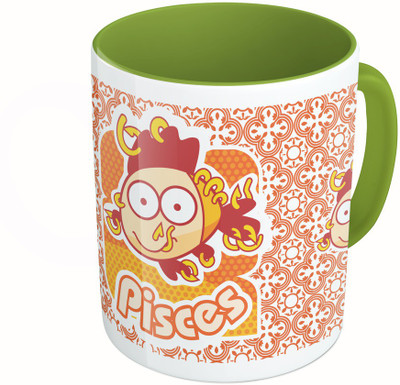 

MiiCreations Printed Two Tone Green And White Zodiac Sign Pisces Ceramic Mug(325 ml)
