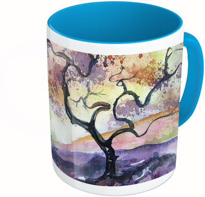

MiiCreations Printed Two Tone Blue And White Water Colour Secenery Ceramic Mug(325 ml)