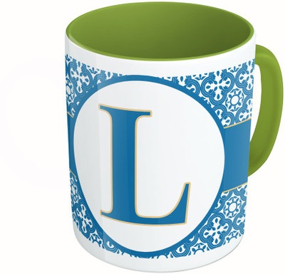

MiiCreations Printed Two Tone Green And White Alphabet Letter "L" Ceramic Mug(325 ml)