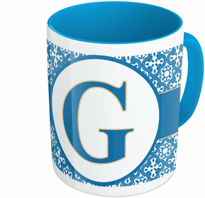 

MiiCreations Printed Two Tone Blue And White Alphabet Letter "G" Ceramic Mug(325 ml)