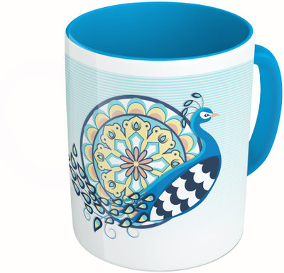 

MiiCreations Printed Two Tone Blue And White Peacock Ceramic Mug(325 ml)
