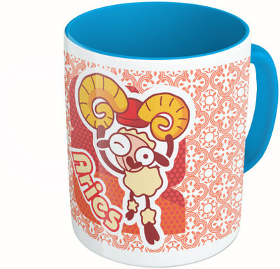 

MiiCreations Printed Two Tone Blue And White Zodiac Sign Aries Ceramic Mug(325 ml)