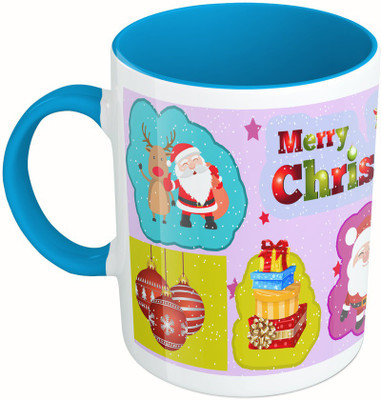 

MiiCreations Printed Two Tone Blue And White Christmas Wishes Ceramic Mug(325 ml)