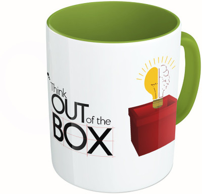 

MiiCreations Printed Two Tone Green And White Think Out Of The Box Ceramic Mug(325 ml)