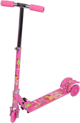

BabyGo Height Adjustable Folding Kick Kids Scooty Scooter with Shockers and Light in Wheels (pink)(Pink)