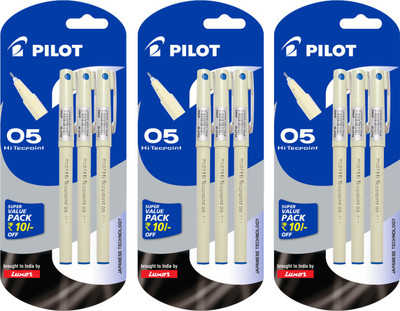 PILOT Hi-Techpoint 05 Super Value Roller Ball Pen(Pack of 3, Ink Color - Blue)