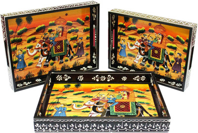 

CraftJunction Multicolor HandPainted Wooden Kitchen Serving Tray Set(Pack of 3)