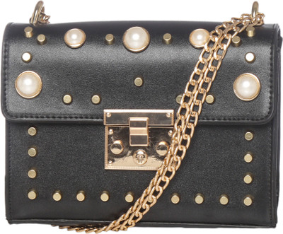 

MONOKROME NEW YORK Women Evening/Party Black PU Sling Bag