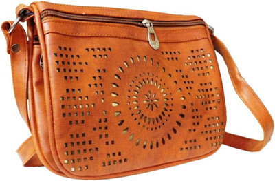 

Rapidcostore Girls Casual Tan Leatherette Sling Bag