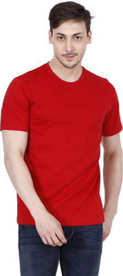 OJASS Solid Men Round Neck Red T-Shirt