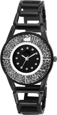 

Keepkart Black Stainless Still Fully Diamond Dial swarovski Patern Watch - For Girls