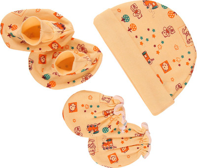 

MomToBe Cap Mittens and Booties Set(Orange Printed)
