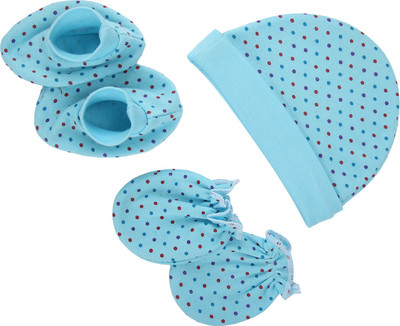 

MomToBe Cap Mittens and Booties Set(Blue Polka Printed)