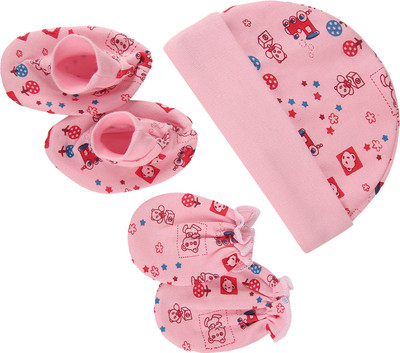 

MomToBe Cap Mittens and Booties Set(Pink Printed)