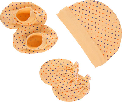

MomToBe Cap Mittens and Booties Set(Orange Polka Printed)