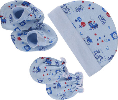 MomToBe Cap Mittens and Booties Set(Dark Blue Printed)