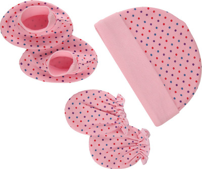 

MomToBe Cap Mittens and Booties Set(Pink Polka Printed)