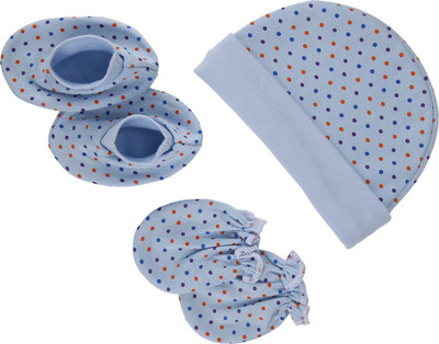 

MomToBe Cap Mittens and Booties Set(Dark Blue Polka Printed)