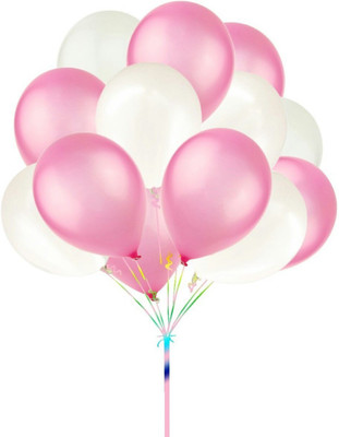 PartyballoonsHK Solid Metallic Pink & White Balloon(Pink, White, Pack of 25)