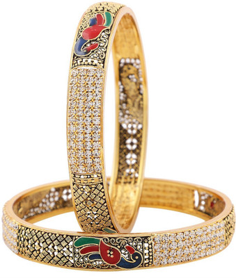 Jewels Galaxy Alloy Cubic Zirconia Copper Bangle Set(Pack of 2)