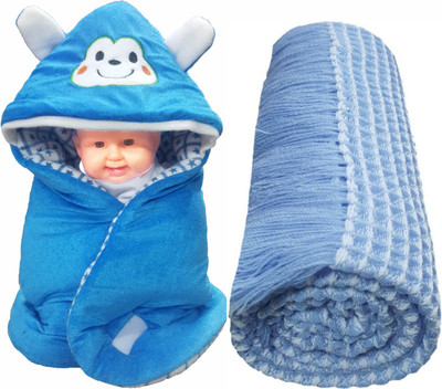 

Brandonn Printed  Hooded Baby Blanket(Polyester, Light Blue