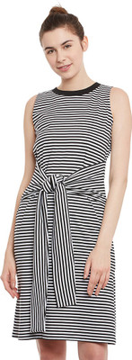 Miss Chase Women Shift White, Black Knee Length Dress