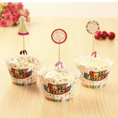 

Funcart Happy Birthday cupcake wraps & picks (12pcs/pack) Happy Birthdaty paper Gift Wrapper(Mutlicolor)