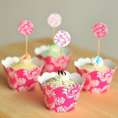 

Funcart Pink Floral cupcake wraps & picks (12pcs/pack) Floral paper Gift Wrapper(Mutlicolor)