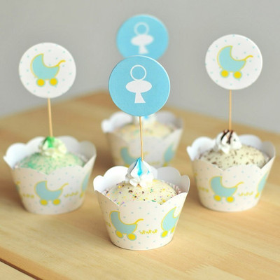 

Funcart Blue Pram Cupcake Wraps & Picks (12pcs/pack) Blue Pram paper Gift Wrapper(Mutlicolor)