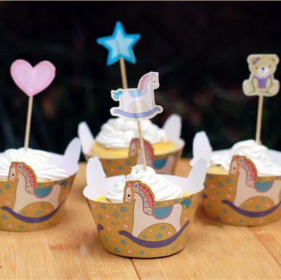 

Funcart Horse Rattle Cupcake Wraps & Picks (12 pcs/pack) Horse Rattle paper Gift Wrapper(Mutlicolor)