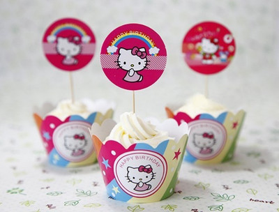 

Funcart Hello Kitty Cupcake Wraps & Picks (12pcs/pack) Hello kitty paper Gift Wrapper(Mutlicolor)
