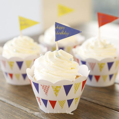 

Funcart Flags Happy Birthday cupcake wraps & picks (12pcs/pack) Happy Birthdaty paper Gift Wrapper(Mutlicolor)