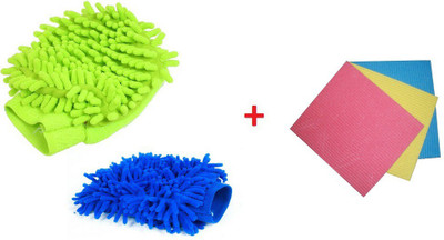 

bajrang Combo of Wet and Dry Microfiber Glove (02 pcs.) and Sponge Wipe(03 pcs.) Home Cleaning Set