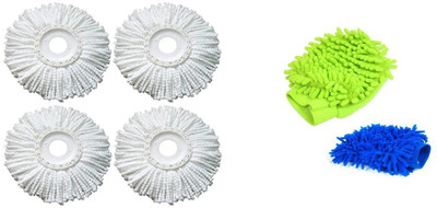 

bajrang Combo of Mop Refill(04pcs.) and Wet and Dry Microfiber Glove (02 pcs.) Home Cleaning Set